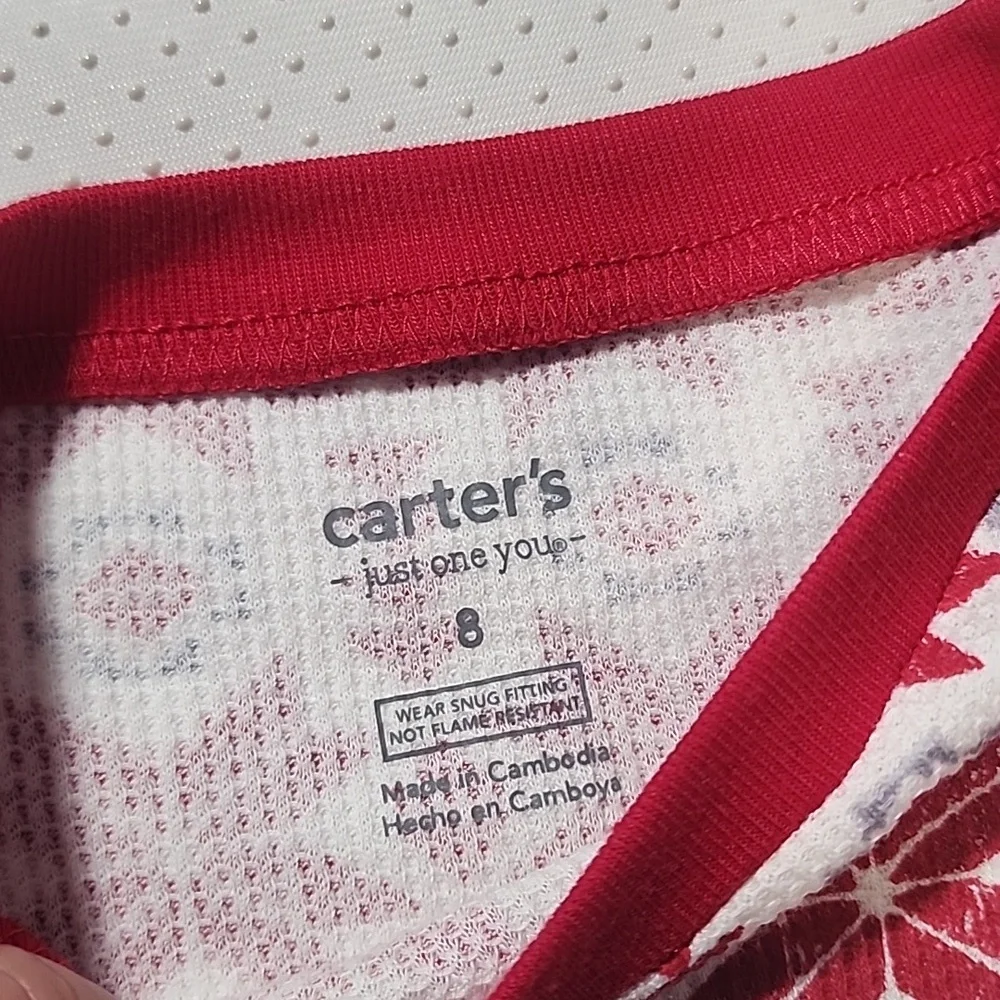 Carter's Christmas Red and White Girls Pajama Set 8 - Picture 6 of 7